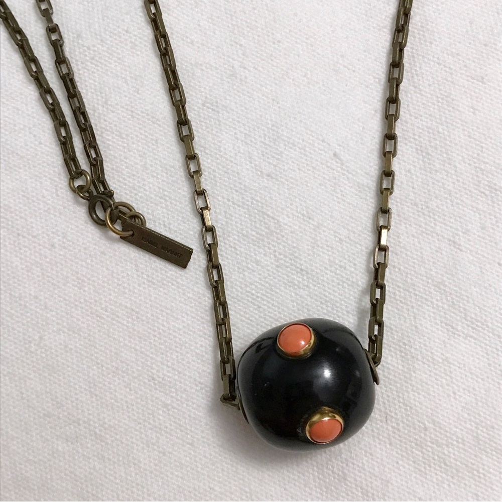 Isabel Marant 33” Long Wood Bead Necklace with Brass Chain